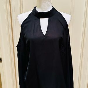 Black Cold Shoulder Long Sleeve Shirt